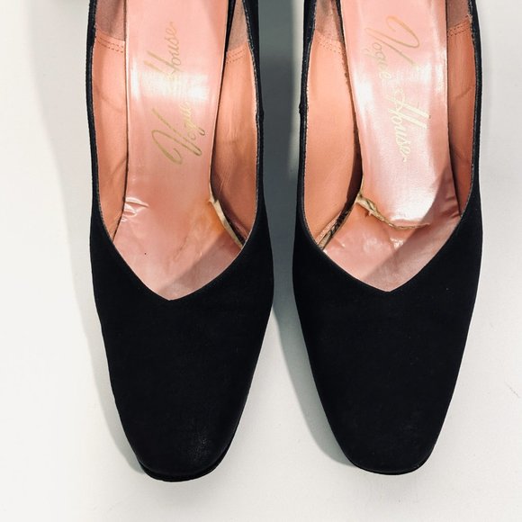 Vintage 50s VOGUE HOUSE Heels Pumps Shoe Black Textured Fabric with Box Sz 8.5 N - Picture 6 of 13